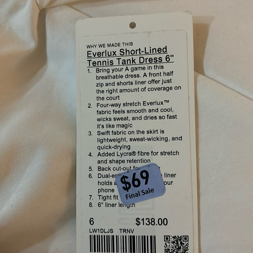 Lululemon size 6 navy blue everlux lined tennis tank dress never worn new tag